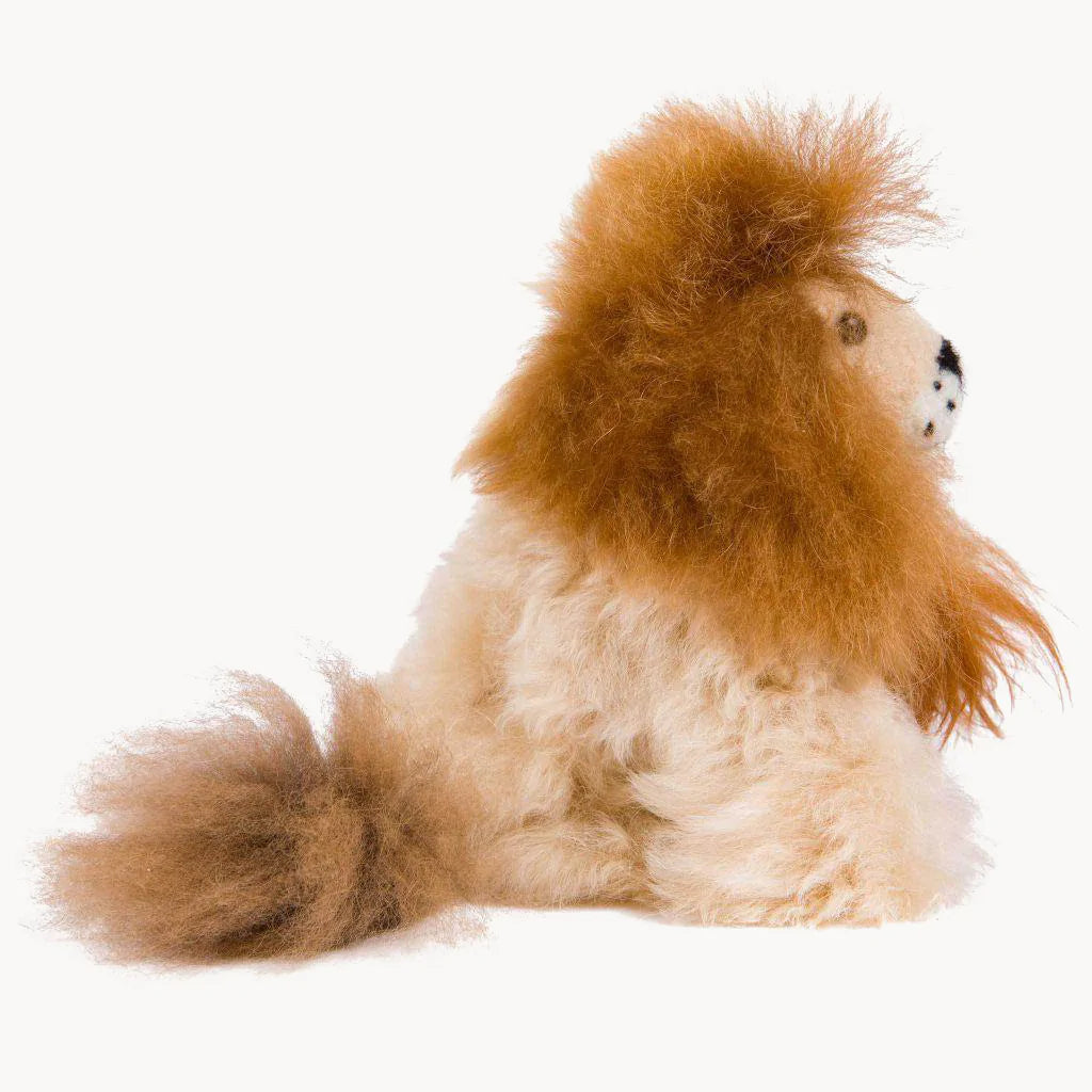 Alpaca Fur Lion Plush Toy - Soft Stuffed Animal Figure With Beige Mane