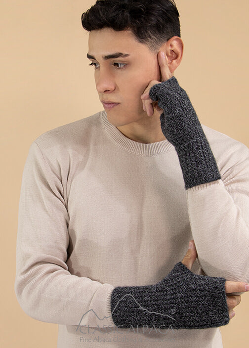thumbnail image 2 of Men's Winter Alpaca Wool Fingerless Gloves - Thermal Knitted Half-Finger Mittens 2 of 6