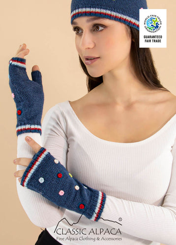 Popcorn Knit Alpaca Fingerless Gloves - Fleece Lining