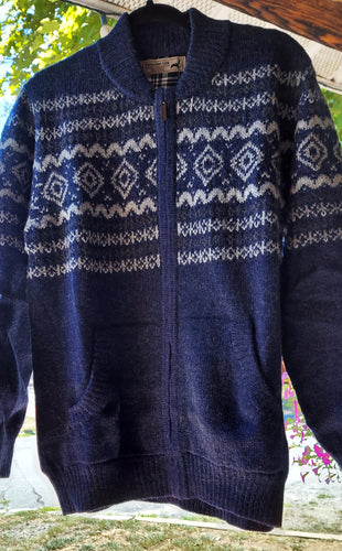 Men's Plaid Lined Full Zip Sweater Denim