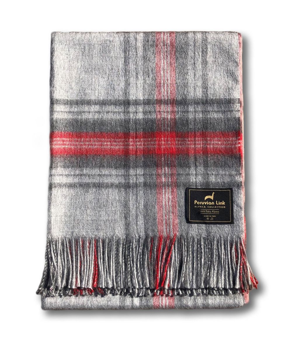 Tartan Plaid 100% Baby Alpaca Throw Heather Grey